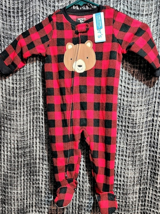 Carter's Other - Carter's Red Buffalo Check Bear Fleece Sleep & Play Plaid Footie Baby 9m